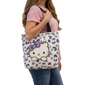 Sanrio Hello Kitty Rhinestone Tote Bag | AB Crystal Leopard Bling Canvas Shopper